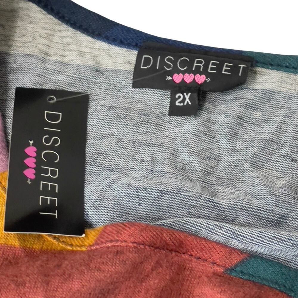 Discreet Colorblock Striped Top Plus Size 2X Drawstring Sides Long Sleeve New - Picture 6 of 6